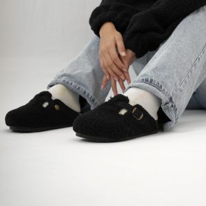 Black clogs fur out